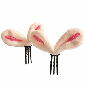 Handmade White & Pink Plush Bunny Ear Hair Clips Pair Easter Spring 1.5" New